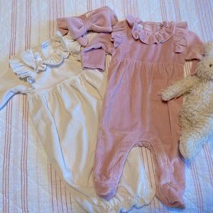 Mudpie gown and romper velvet 0-3M EUC